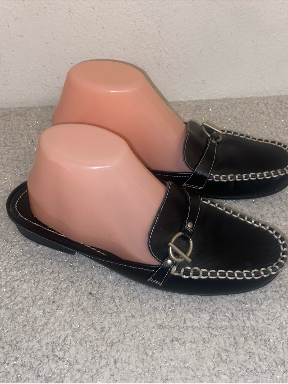 Women’s Black Slip-On Loafer mules with Metal Bit Accent